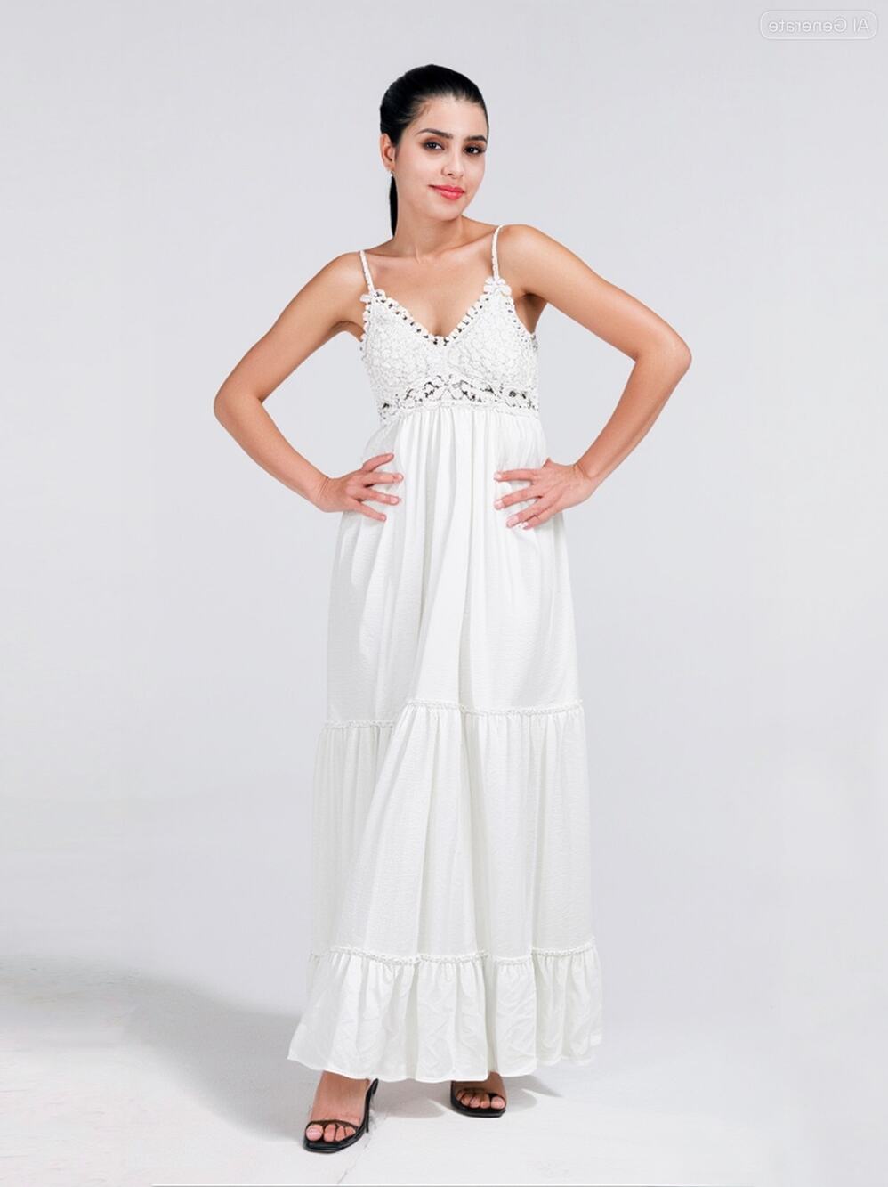 Southern Fried Chics White Lace Boho Maxi Dress Ballet Straps | Tiered Skirt | L